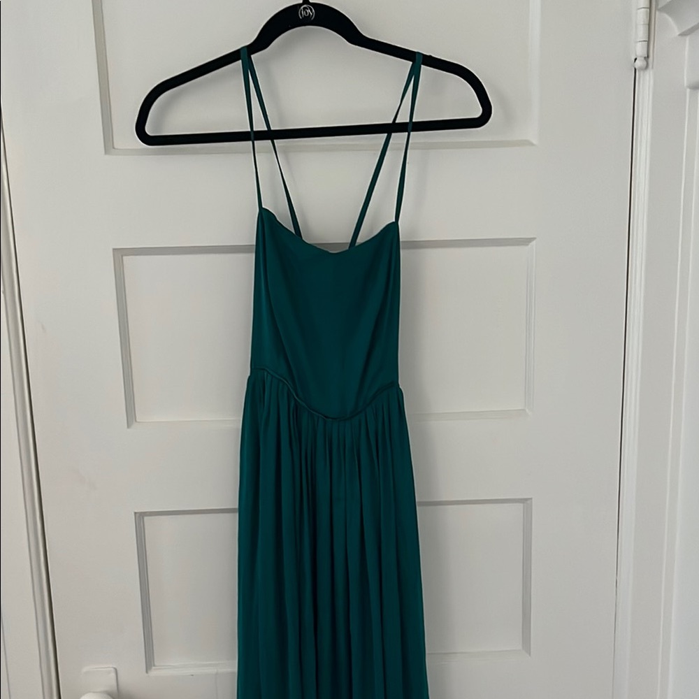 Urban Outfitters Emerald Green Pleated Criss Cross back silky dress